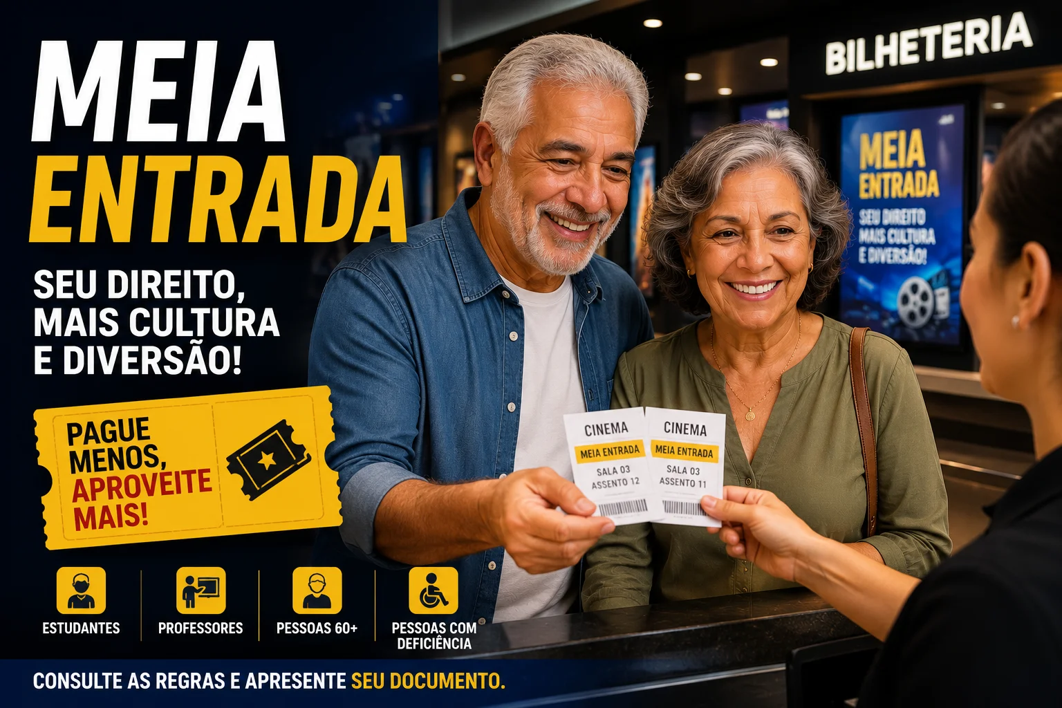 Meia-entrada para quem tem 60+: como funciona e como usar